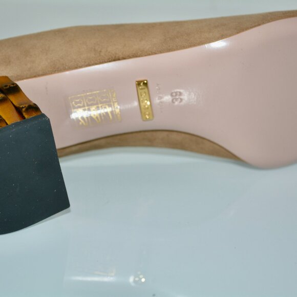 NIB GUCCI SUEDE LEATHER DAHLIA BAMBOO PUMPS - Picture 10 of 11